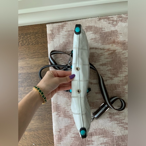 Vintage Y2K 90’S Square Patch Medium Leather White Snap Purse Bag Made in Italy - Picture 16 of 16